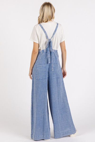 Mittoshop Blue Mineral Washed Textured Wide Leg Overalls