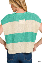 Zenana Split Neck Sleeveless Stripe Sweater