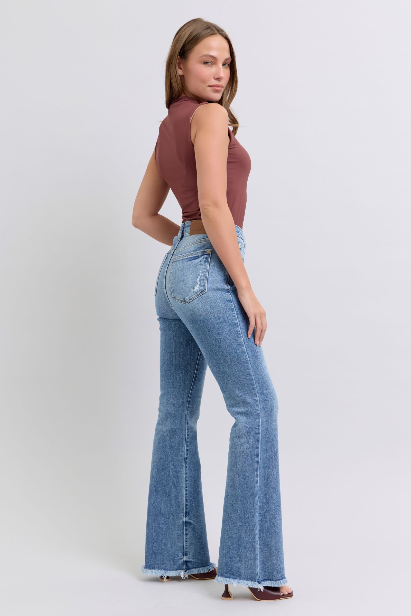 Judy Blue Medium Washed Raw Hem High Rise Bootcut Jeans Jeans