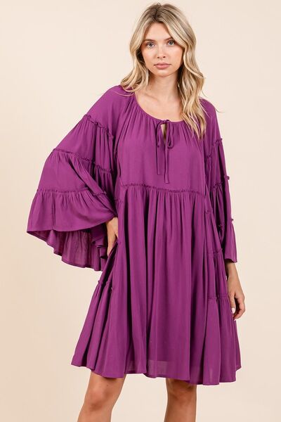 Mittoshop Frill Tie Neck Long Bell Sleeve Empire Waist Dress