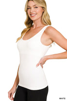 Zenana White Seamless Tank Top With Built In Bra