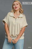 Umgee Ecru Half-Zip Short Sleeve Top