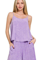 Zenana Lavender Woven Acid Crinkle Washed Cami & Pants 2 Piece Set