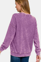 Zenana Violet Washed Round Neck Dropped Shoulder Sweatshirt Shirts & Tops