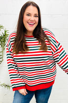 Haptics Red & Hunter Green Striped Contrast Side Slit Knit Top Trendsi