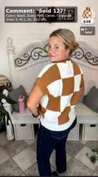 Double Take 4 Colors Checkered Textured Round Neck Short Sleeve Sweater Shirts & Tops