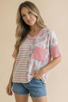 Haptics So Rosy Mixed Print V-Neck Top