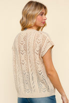 Haptics Beige Dolman Short Sleeve Crochet Sweater Top