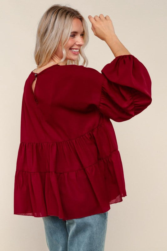 Haptics Wine Babydoll Oversized Blouse