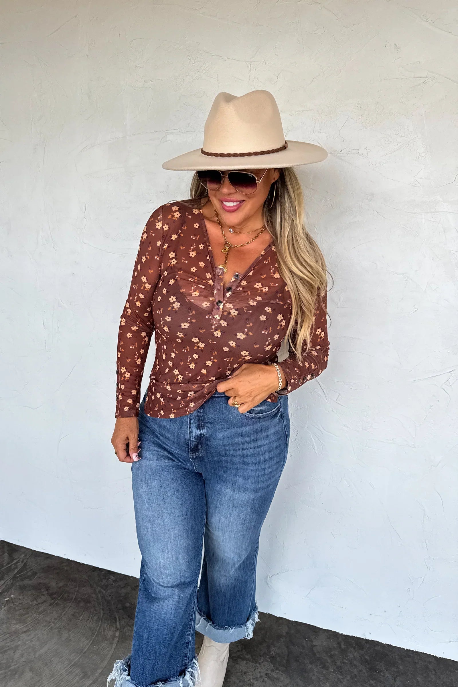 PREORDER: Blakeley Annie Vneck Mesh Top Womens