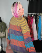 Haptics Mustard & Cerulean Stripe Oversized Sweater Shirts & Tops