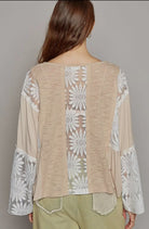 POL Beige Lace Detail V-Neck Flare Sleeve Blouse