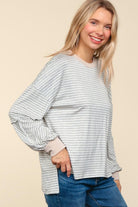 Haptics Spread Joy Grey & Ivory Striped Oversized Top