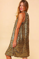 Haptics Black & Gold Foil Animal Print Halter Lined Holiday Dress Haptics