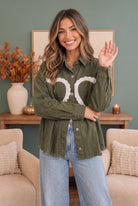 BIBI I Heart You Lace Applique Corduroy Shacket