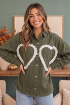 BIBI I Heart You Lace Applique Corduroy Shacket