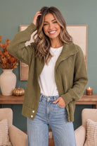 BIBI On Set Zip-Up Ribbed Sweater Moto Jacket in Olive