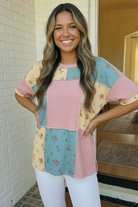 Haptics Patchwork Floral Waffle Knit Top