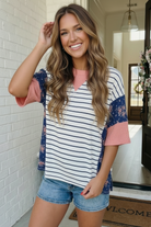 Haptics Stripe and Floral Mixed Media Oversized Top