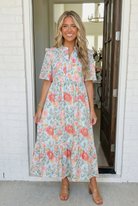Haptics Floral Frilled Notch Neck Midi Dress in Sky Blue