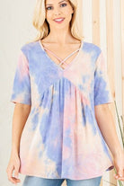 Heimish Crisscross Tie Dye Blue & Pink Babydoll Top Blue Pink