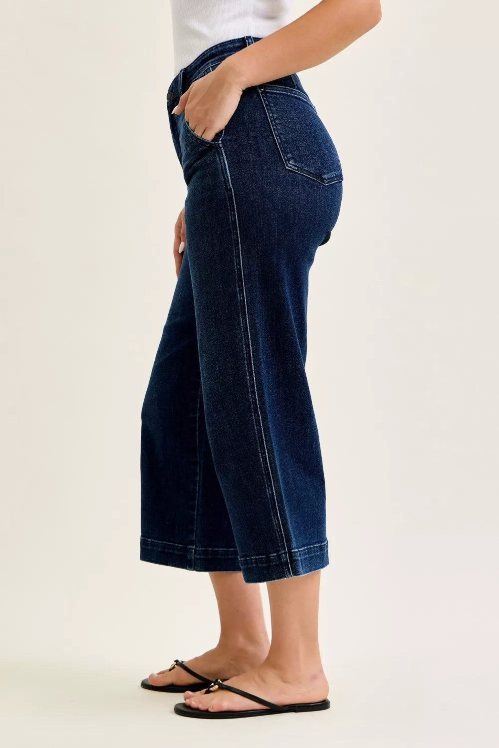 Judy Blue Dark Washed High Waist Ankle Wide Jeans