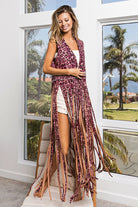 BiBi Fringe Detail Pink sLeopard Vest with Star Stud