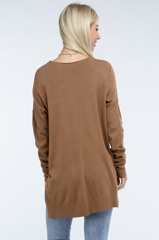 Zenana Hi-Low Hem Front Seam Sweater in 5 Colors ZENANA