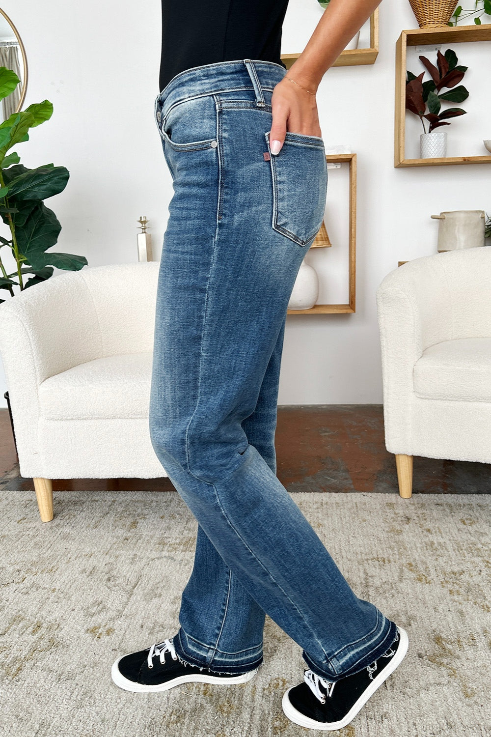 Judy Blue Leah Mid Rise Released Hem Dad Jeans Trendsi