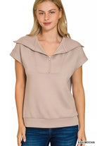 Zenana Ash Mocha Scuba Half Zip Top