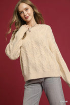 Umgee Cream Pearl-Embellished Long Sleeve Sweater Cream