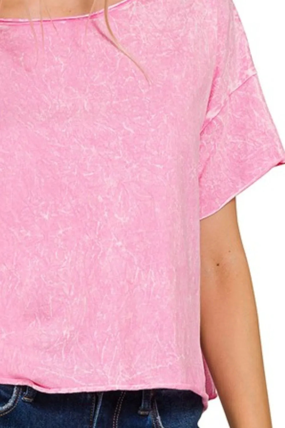 Zenana Washed Crew Neck Short Sleeve Crop Box Tee
