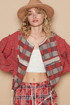 POL Red Multi Round Neck Long Sleeve Plaid Shirt Trendsi