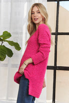 ADORA Hot Pink High-Low Side Slit V-Neck Sweater