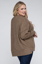 Zenana Plus Size Brushed Melange Drop Shoulder Sweater ZENANA