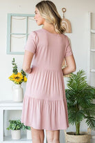 Heimish Dusty Rose Solid Mini Tiered Dress with Pompom Lace