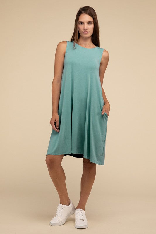 Zenana Sleeveless Flared Dress with Side Pockets in 3 Colors ZENANA