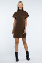 Zenana Mock Neck Short Sleeve Sweater Dress with Pocket in 6 Colors! ZENANA