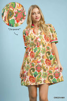 Umgee Green Mix Jacquard Abstract Print Mini Dress GREEN MIX