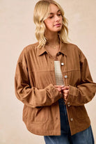 BiBi Camel Corduroy Relaxed Fit Shacket with Back Pleat