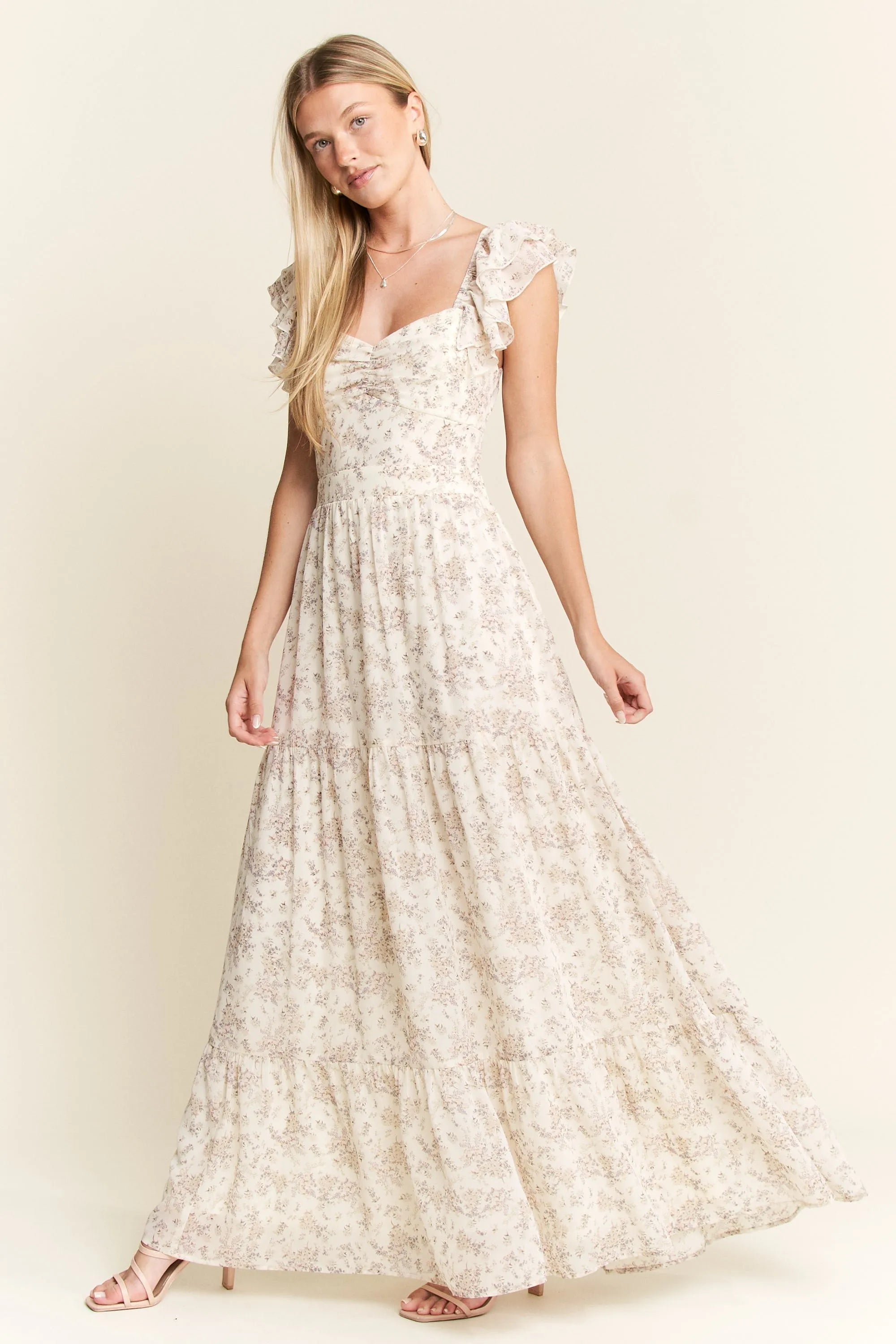 Jade By Jane Ruffle Sleeve Tiered Maxi Dress