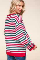 Haptics Red & Hunter Green Striped Contrast Side Slit Knit Top Trendsi