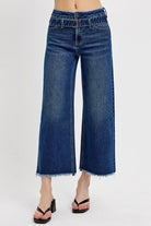 RISEN Raw Hem Wide Leg Attached Buckle Jeans