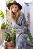 POL Distressed Cable-Knit Ombre Dying Cardigan