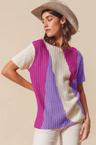 SO ME Lavender & Magenta Boat Neck Multi Colored Lightweight Sweater Top LAVENDER MAGENTA