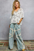 POL V-Neck Crochet Top with Scalloped Hem