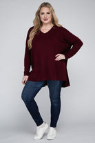 Zenana Plus Size Dolman Sleeve V-Neck Side Slit Hi-Low Hem Top ZENANA