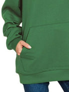 Zenana Dark Green Oversized Scuba Hoodie with Kangaroo Pocket