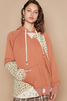 POL Ochre Floral Patchwork Distressed Drawstring Hoodie Ochre Shirts & Tops