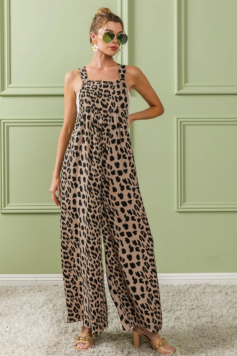 BiBi Leopard Print Wide Leg Overalls